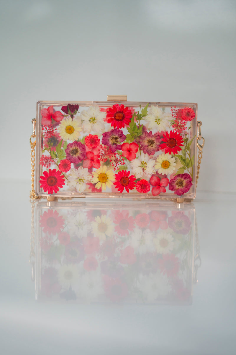 RED/WHITE FLORAL CLUTCH
