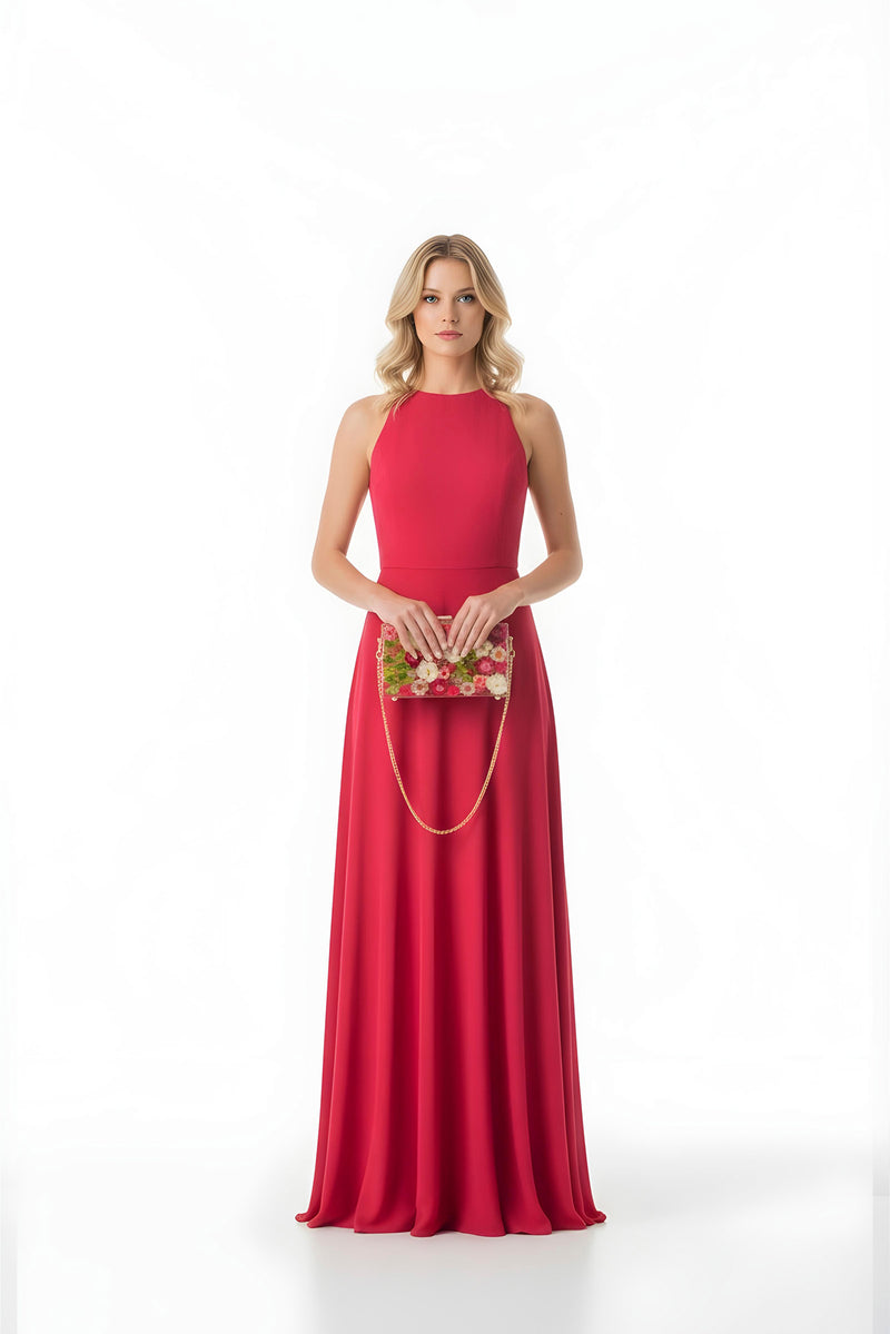 SOFT RED FLORAL CLUTCH