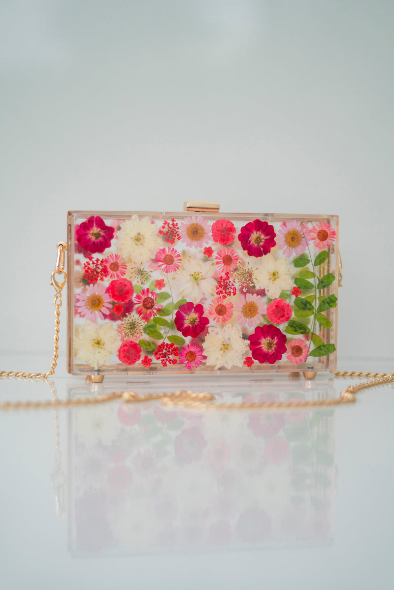 SOFT RED FLORAL CLUTCH