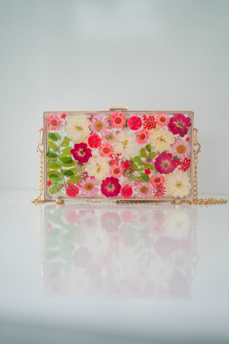 SOFT RED FLORAL CLUTCH