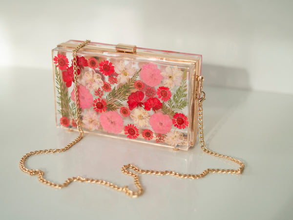 RED/PINK FLORAL CLUTCH
