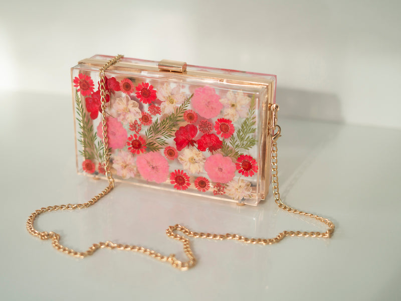 RED/PINK FLORAL CLUTCH