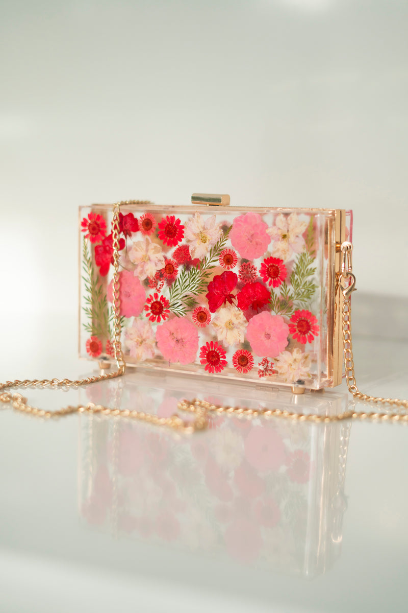 RED/PINK FLORAL CLUTCH