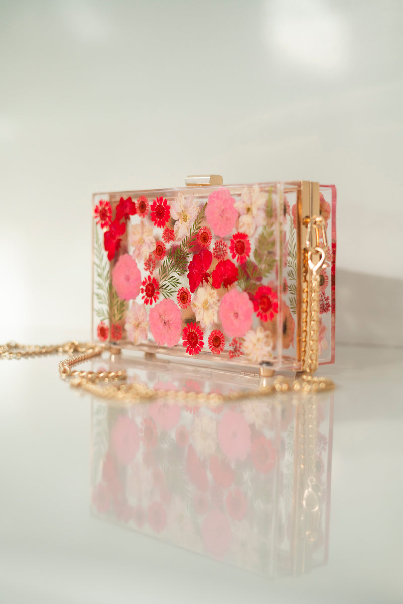 RED/PINK FLORAL CLUTCH