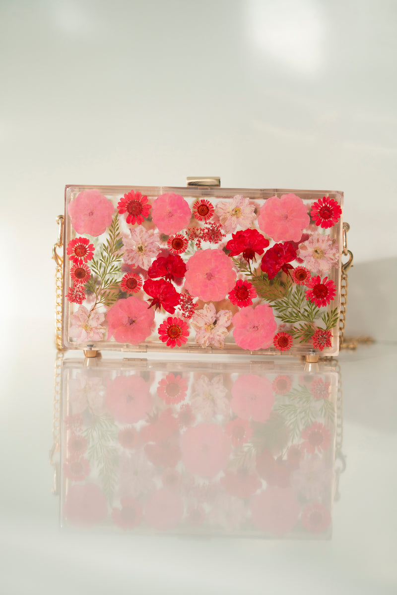 RED/PINK FLORAL CLUTCH