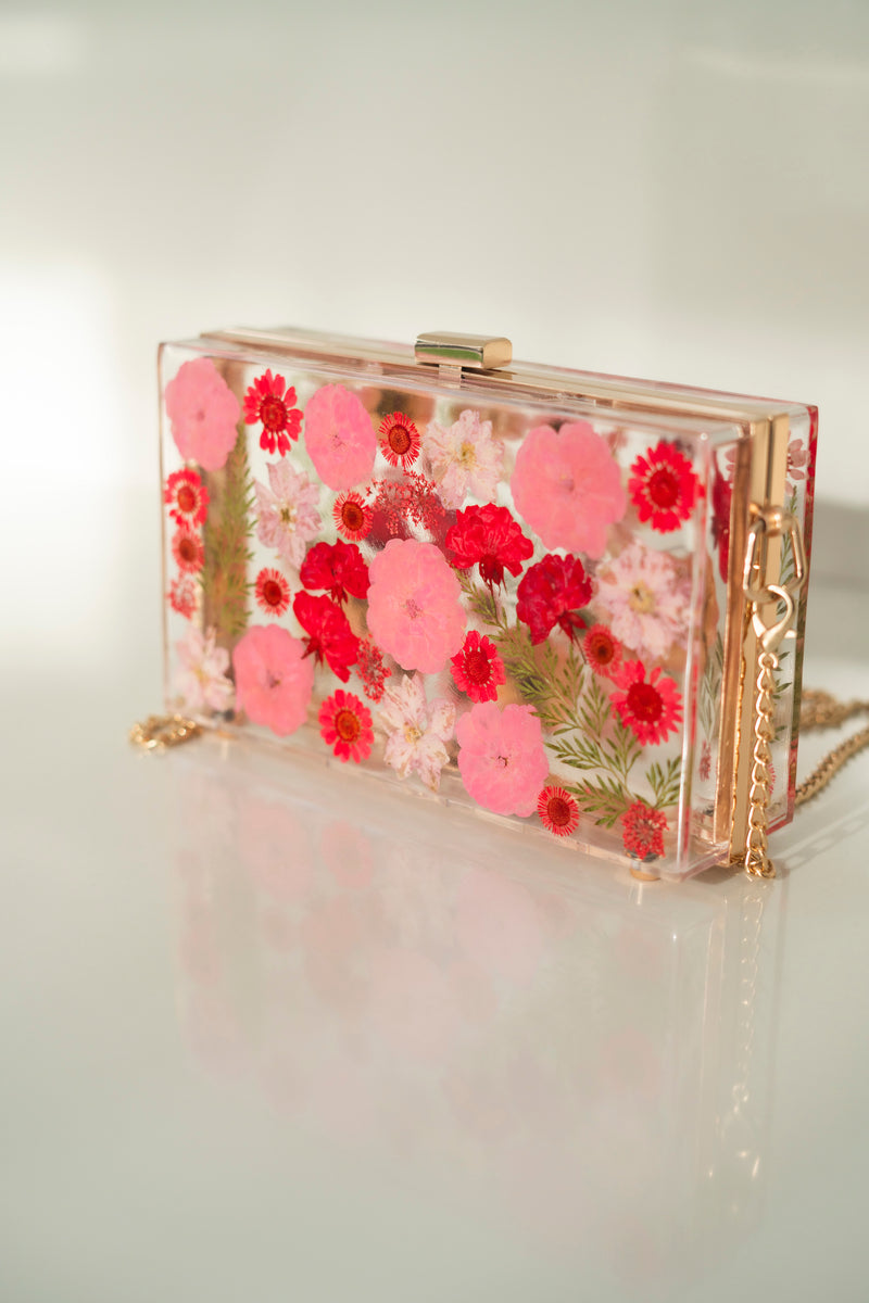 RED/PINK FLORAL CLUTCH