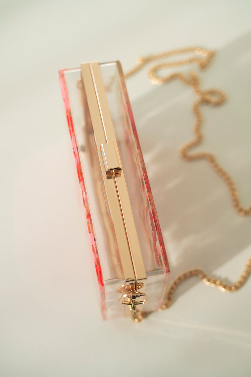 RED/PINK FLORAL CLUTCH