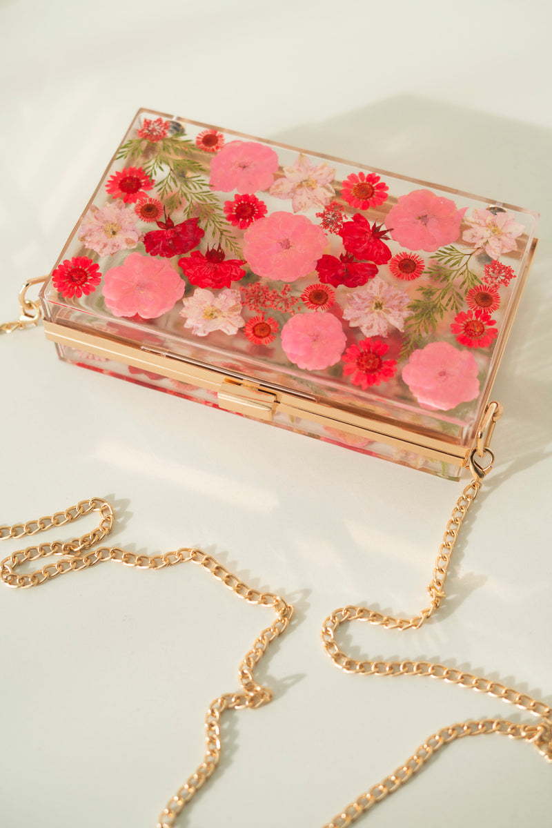 RED/PINK FLORAL CLUTCH