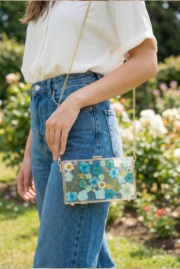 BLUE FLORAL CLUTCH