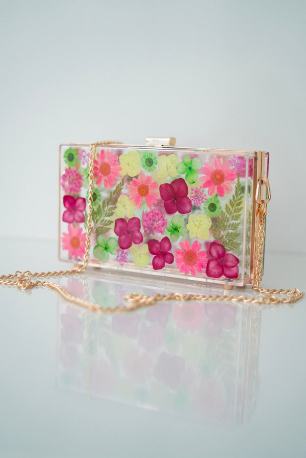 FUCHSIA/GREEN FLORAL CLUTCH