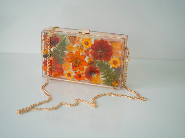AUTUMN ORANGE FLORAL CLUTCH
