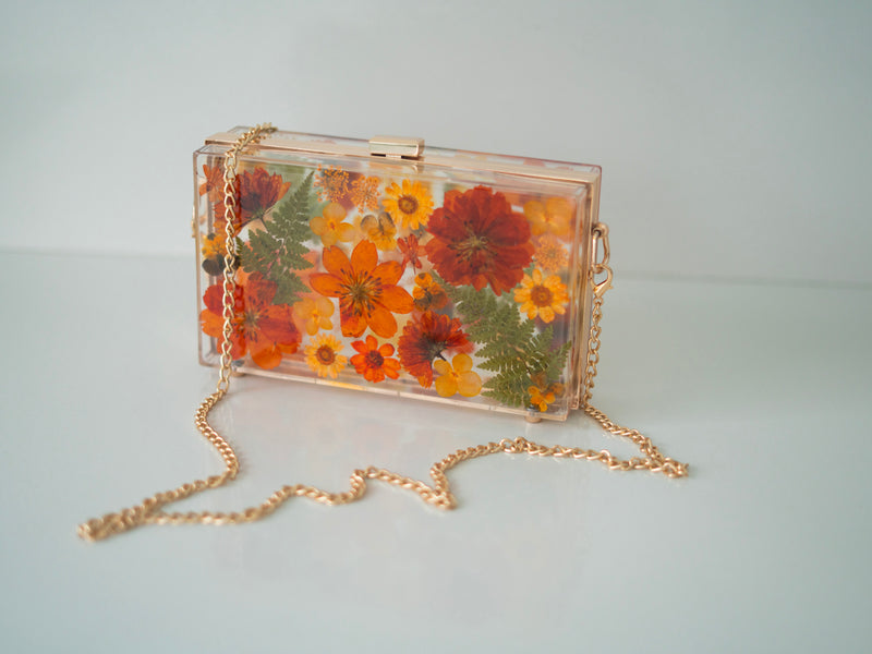 AUTUMN ORANGE FLORAL CLUTCH