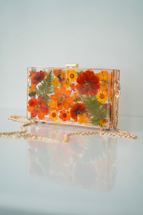 AUTUMN ORANGE FLORAL CLUTCH