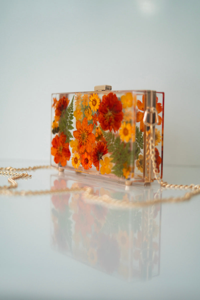 AUTUMN ORANGE FLORAL CLUTCH