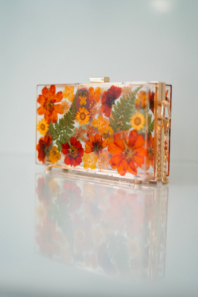 AUTUMN ORANGE FLORAL CLUTCH