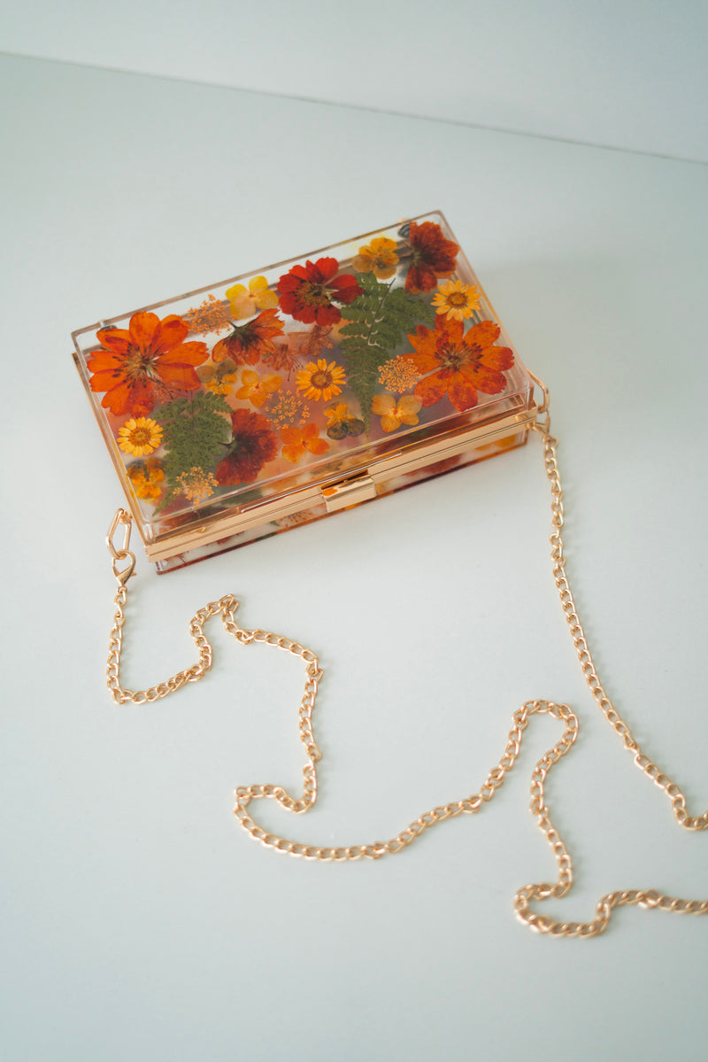 AUTUMN ORANGE FLORAL CLUTCH