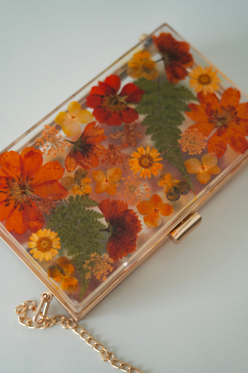 AUTUMN ORANGE FLORAL CLUTCH