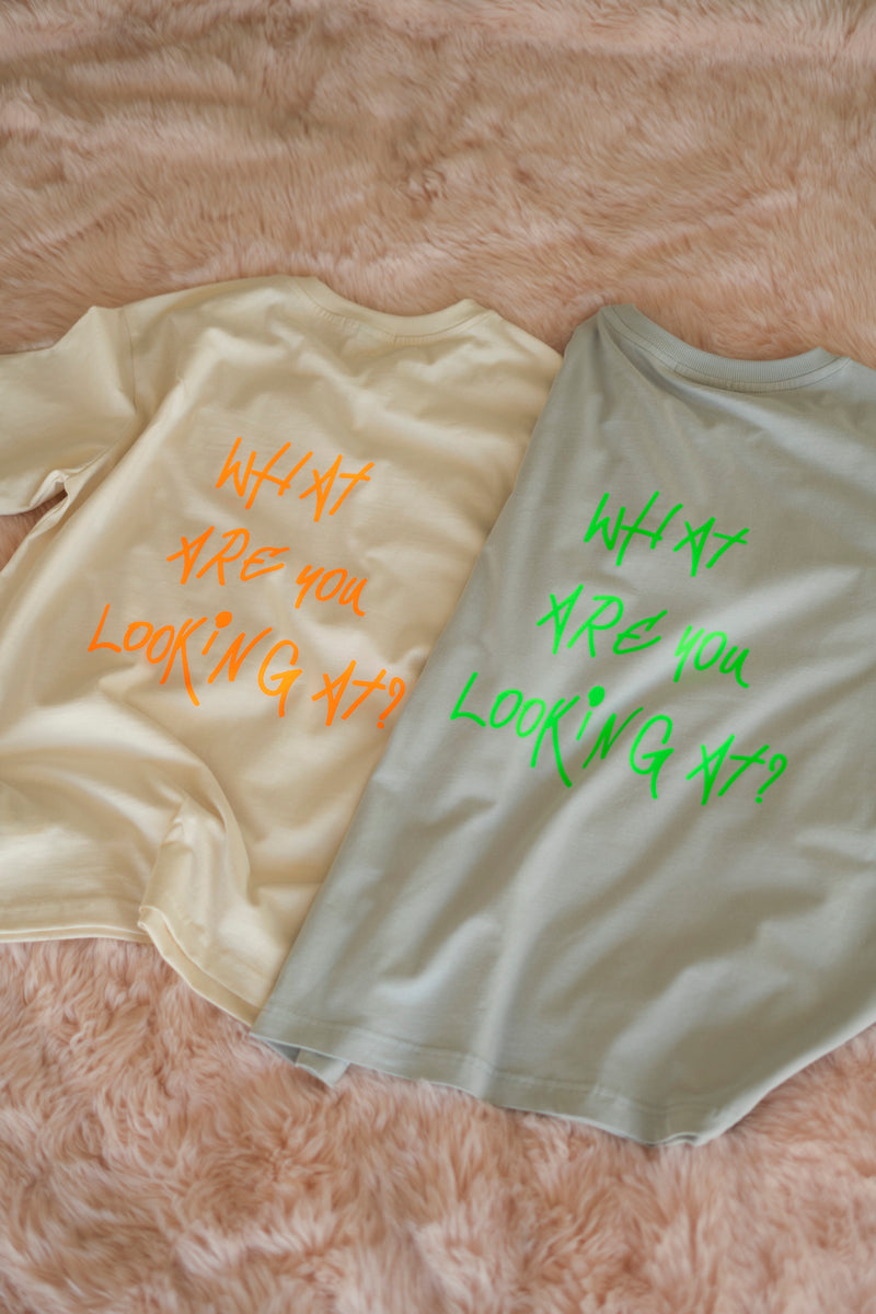 WHAT ARE YOU LOOKING AT? BEIGE T-SHIRT