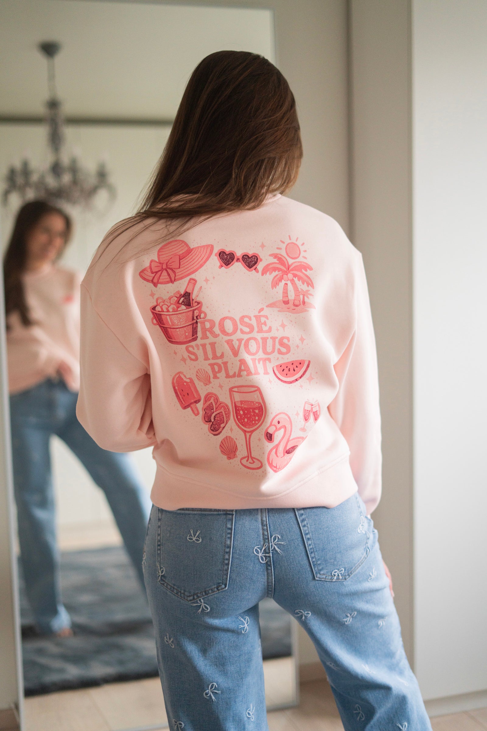 リメイクトレーナー ROSE Sugarplum Lattice Half Zip Sweatshirt | LoveShackFancy x Roller Rabbit