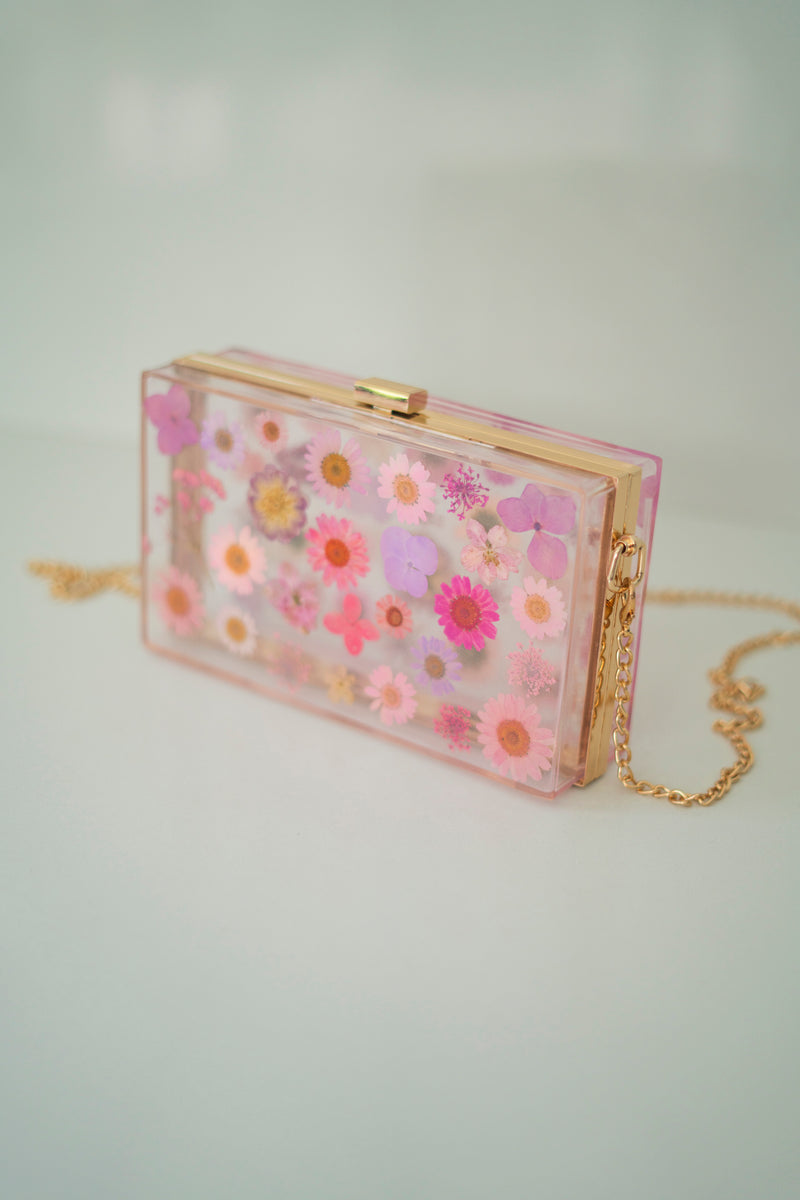 PINK UNICORN FLORAL CLUTCH