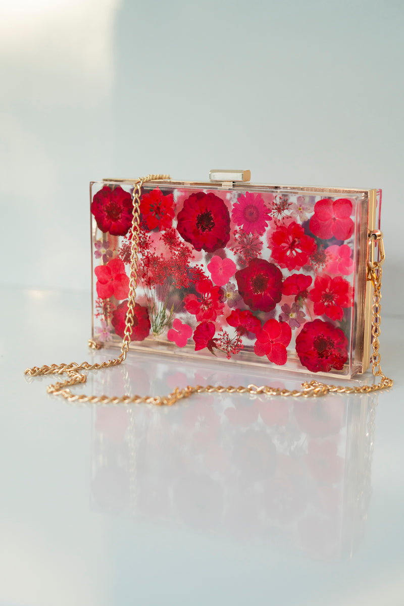 RED FLORAL CLUTCH