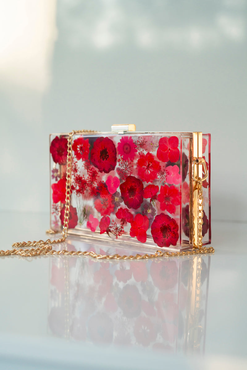 RED FLORAL CLUTCH