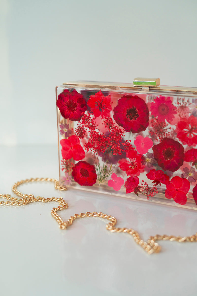 RED FLORAL CLUTCH