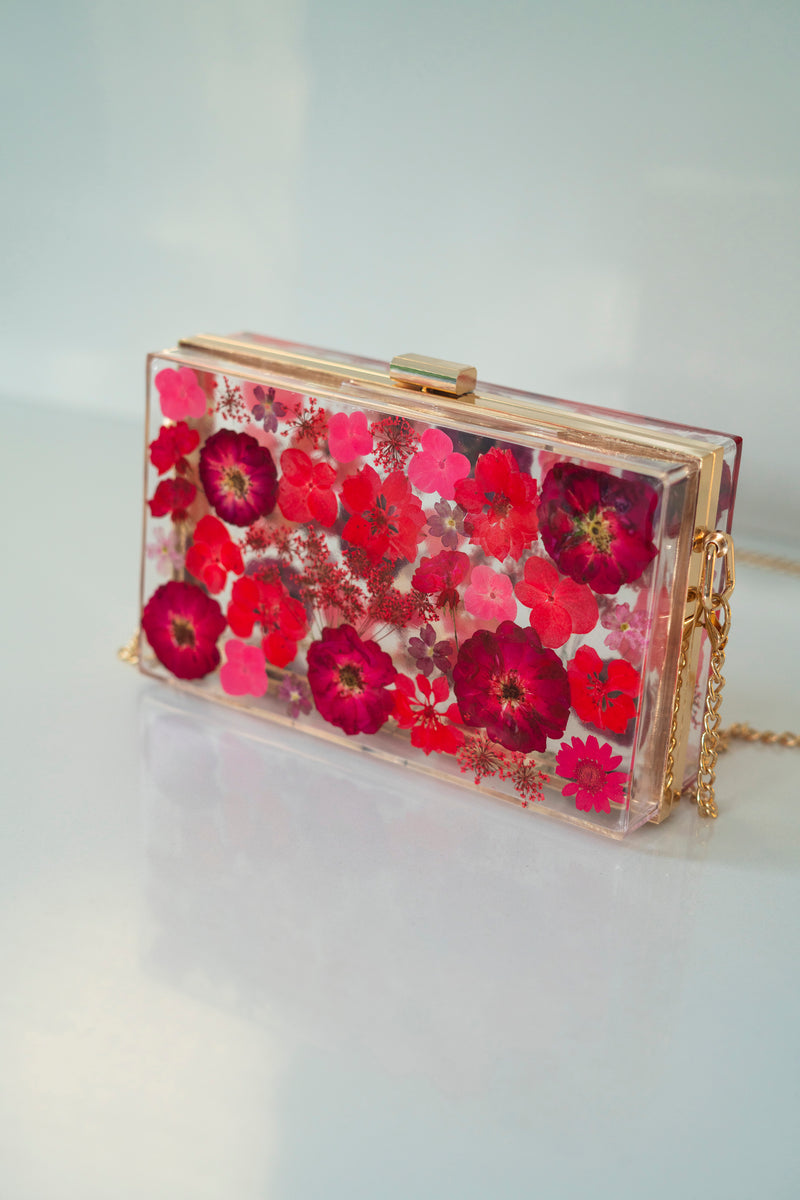 RED FLORAL CLUTCH