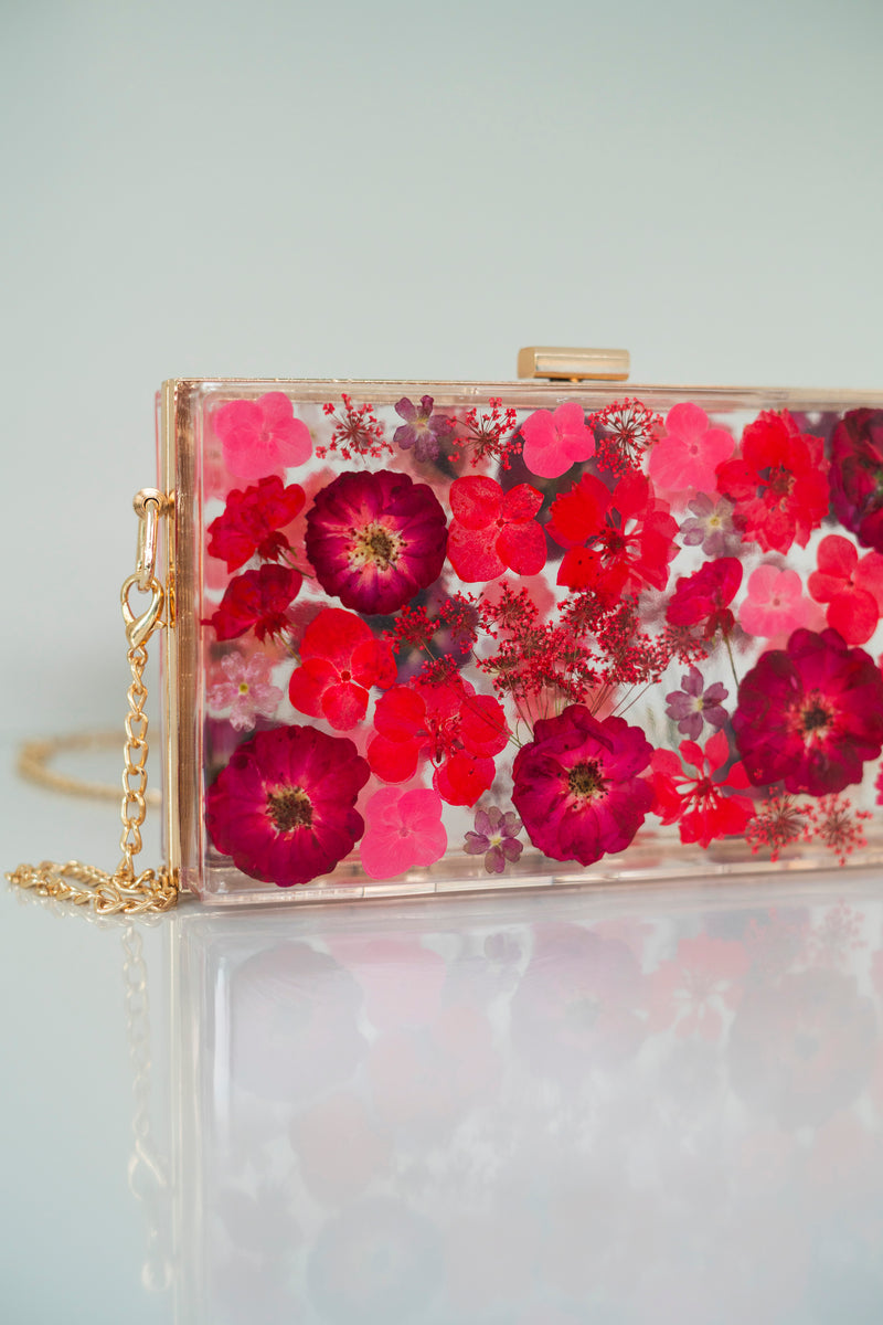 RED FLORAL CLUTCH