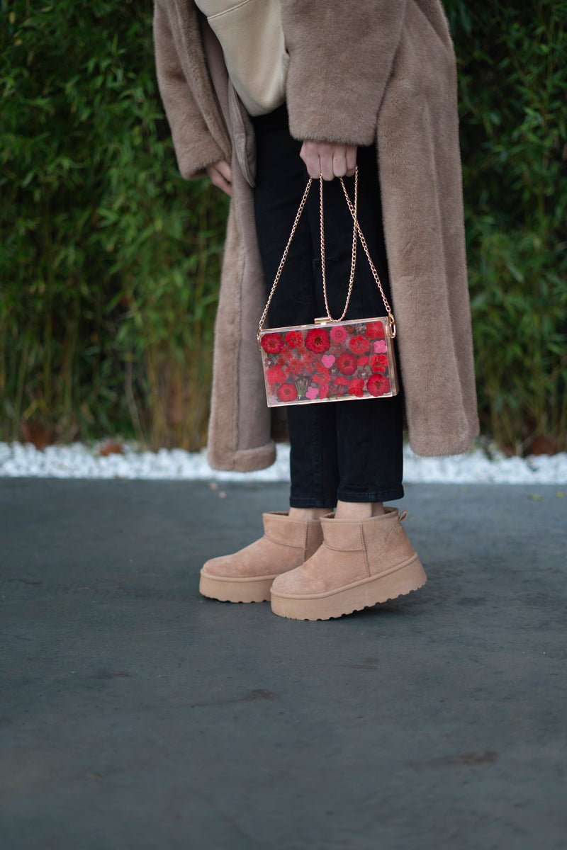 RED FLORAL CLUTCH